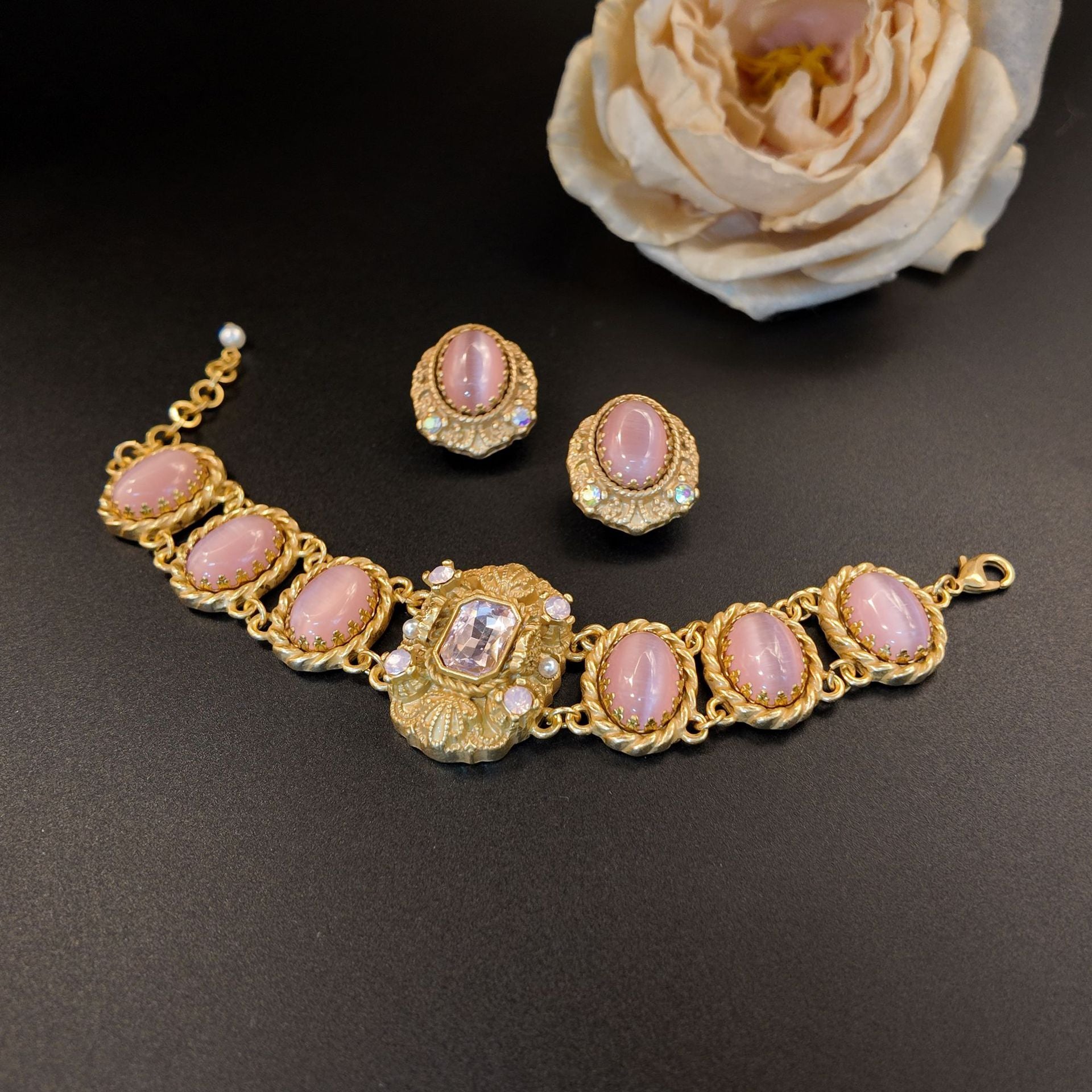 Pink opal lace diamond bracelet