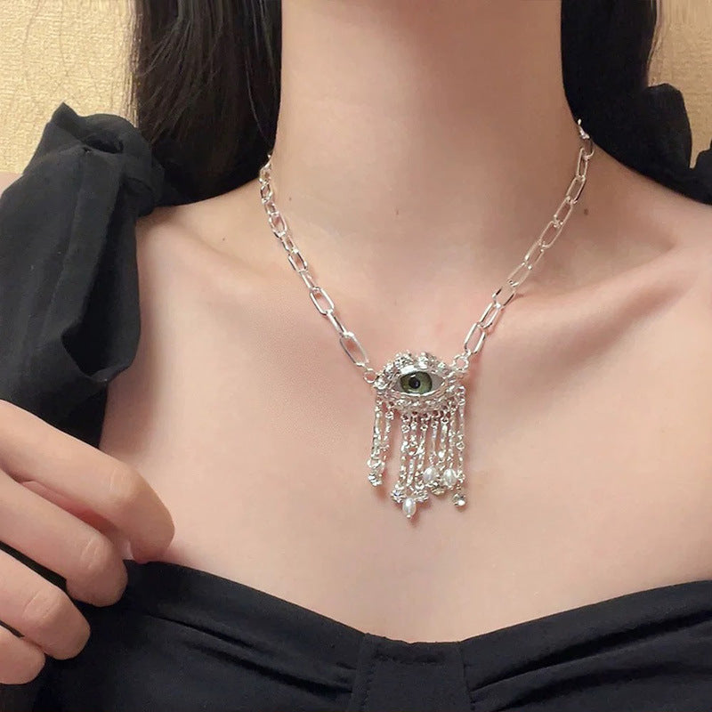 Personalized Demon's Eye Pearl Tassel Necklace, ring, earring, jewelry set