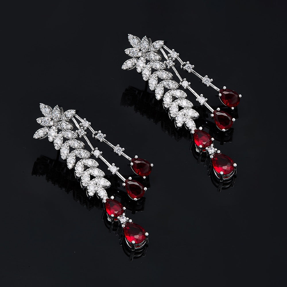 Luxury Red Crystal Tassel Jewelry Set – Necklace Earrings Bracelet Ring for Women