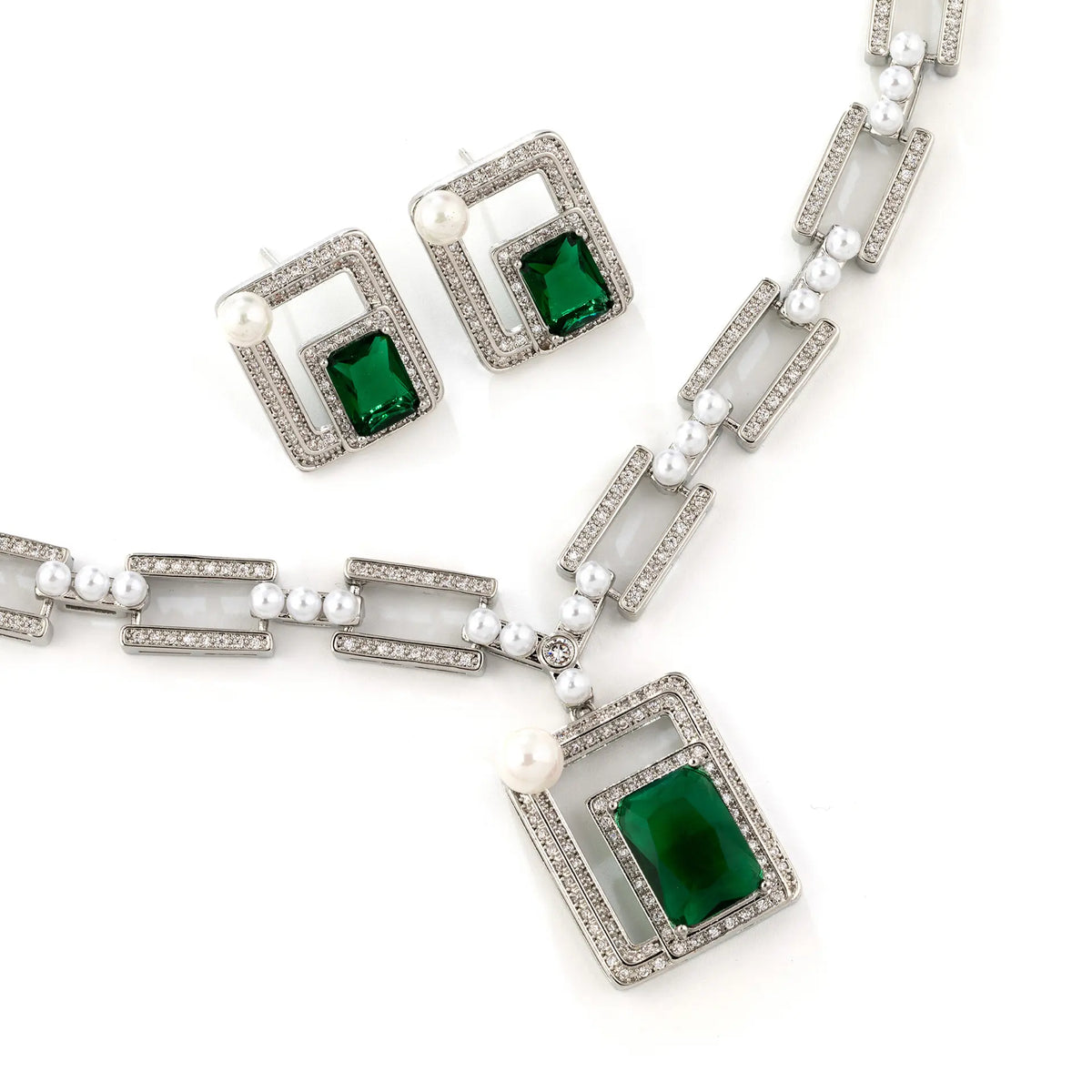Jewelry Set Women's Square Design Classic Simple Versatile Necklace Earrings Set