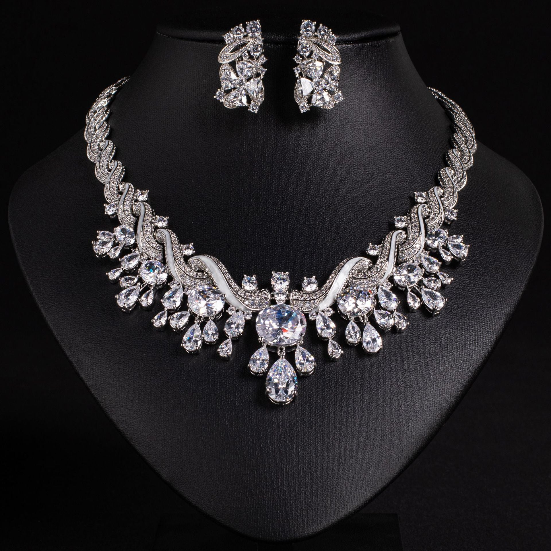 Luxury Multicolor Crystal Statement Necklace and Earrings Jewelry Set