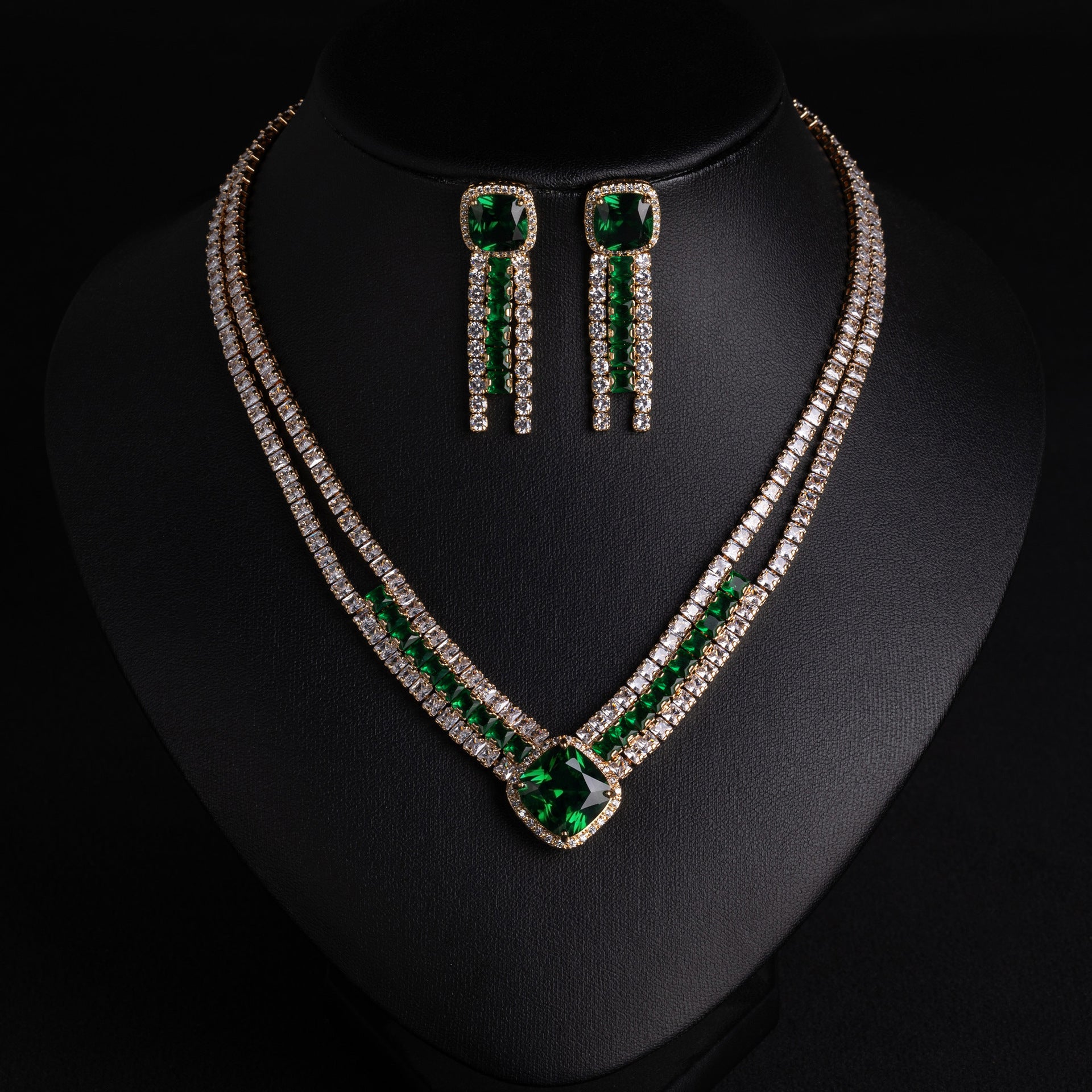 Luxury Ruby Red Crystal Necklace Earrings Set – Sparkling Formal Jewelry for Women