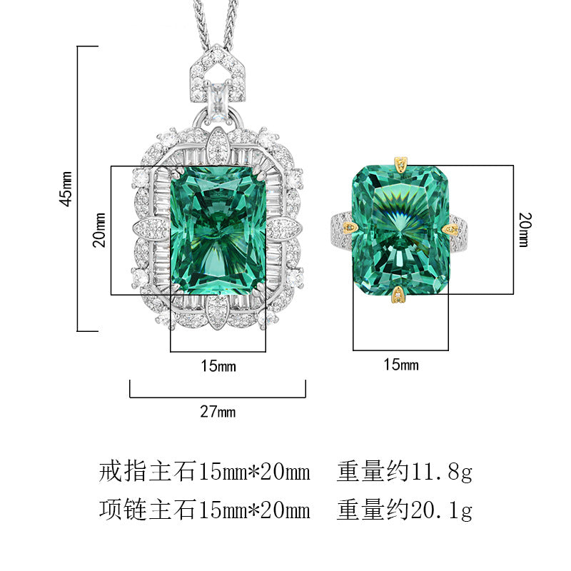 Luxury Emerald Green Crystal Necklace and Ring Jewelry Set
