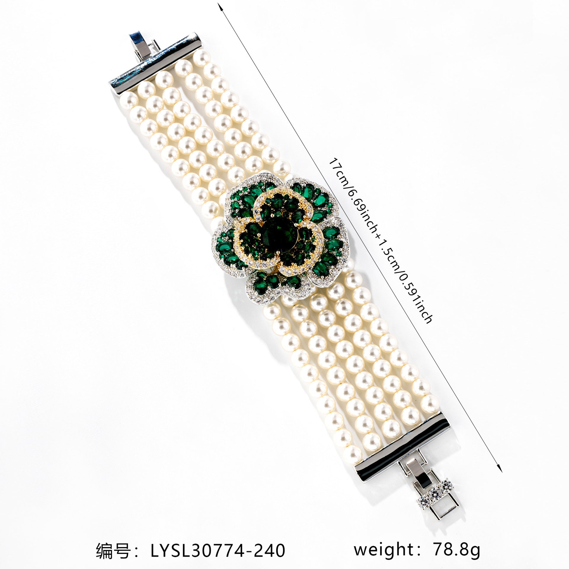 Luxury Red Orange Crystal Flower Pearl Bracelet for Women