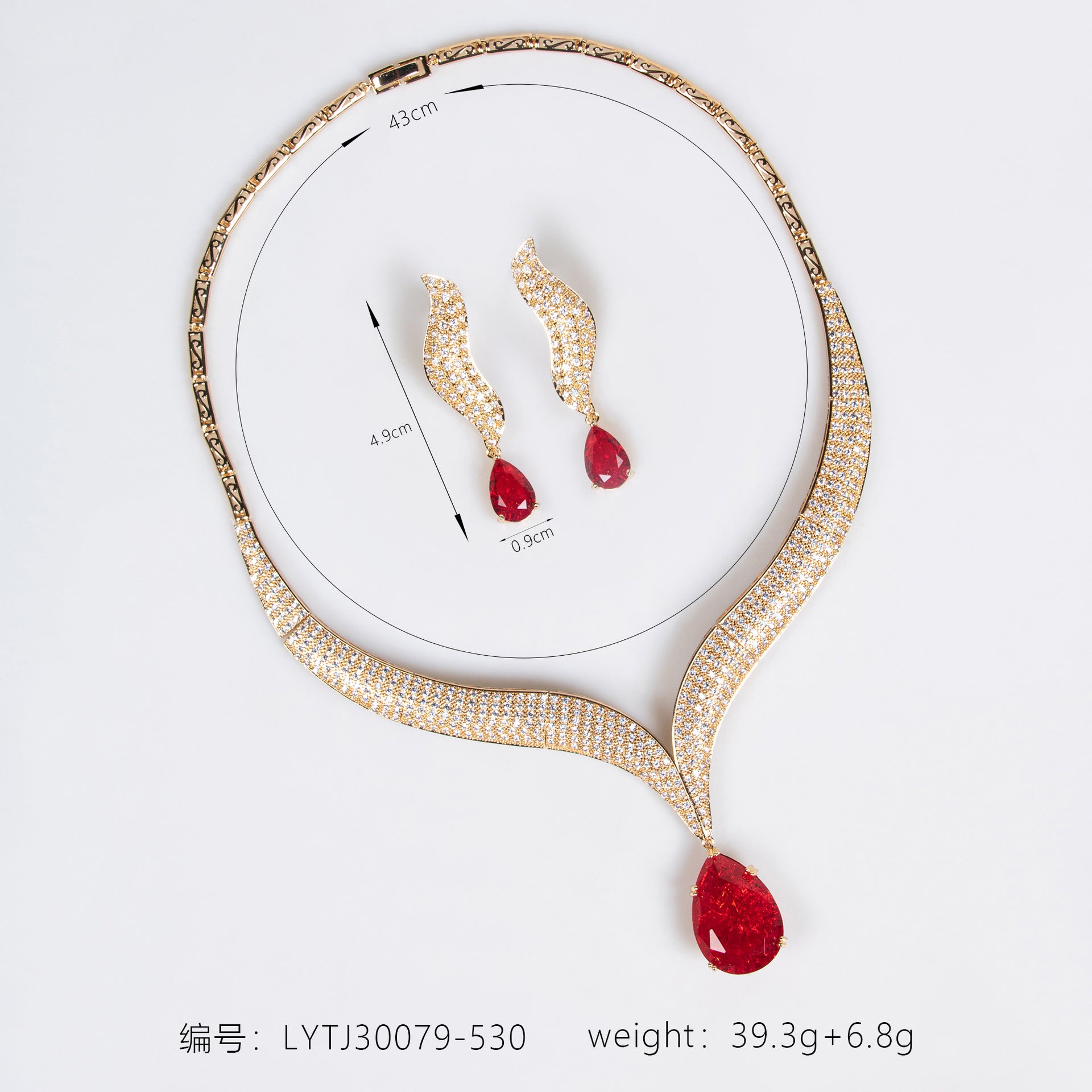 Luxury Red Teardrop Gemstone Necklace Set for Women – Gold Statement Jewelry with Matching Earrings