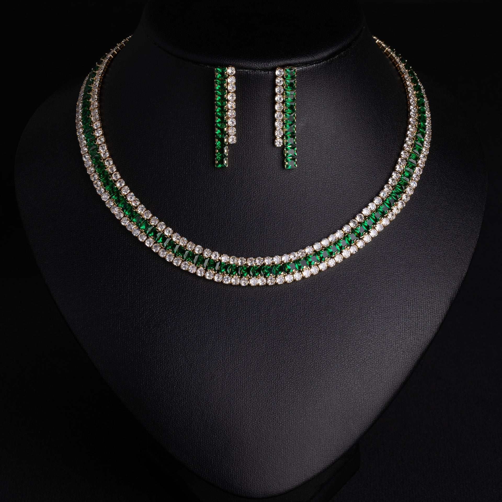 Elegant Emerald Crystal Necklace Set – Green Tennis Jewelry for Women