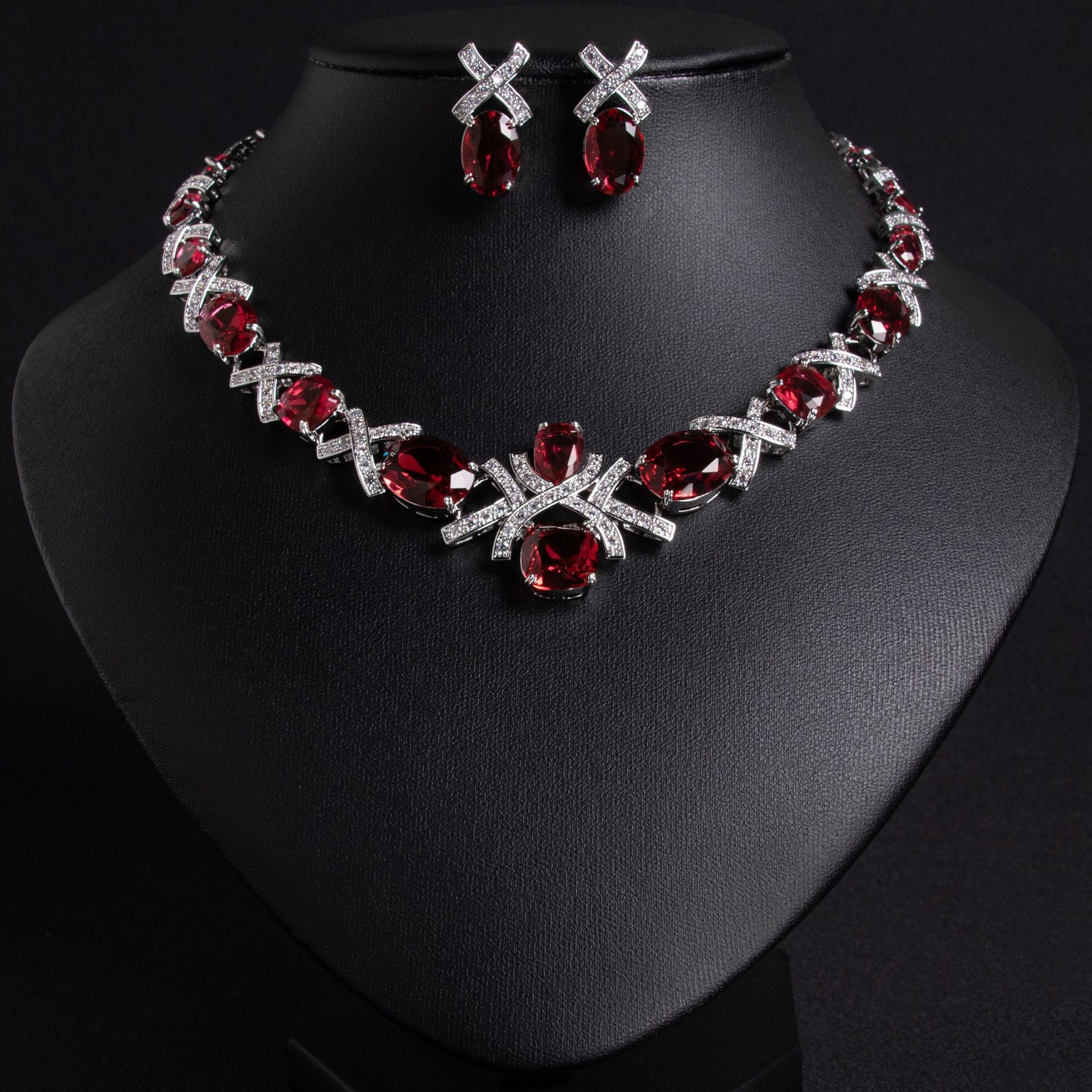 Luxury Blue Green Crystal Necklace and Earrings Jewelry Set