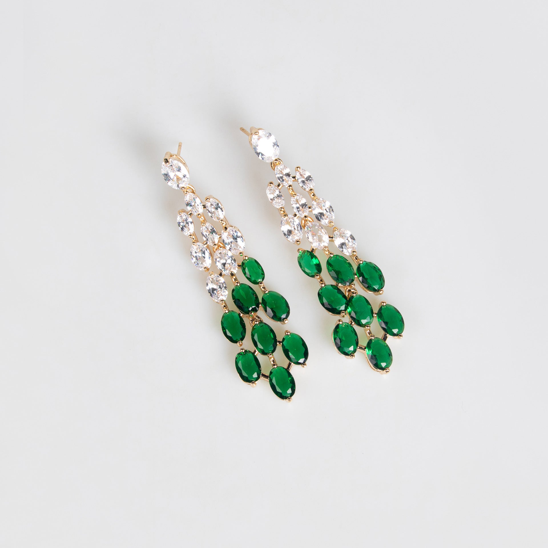 Luxury Emerald Green Crystal Tassel Necklace and Earrings Jewelry Set for Women