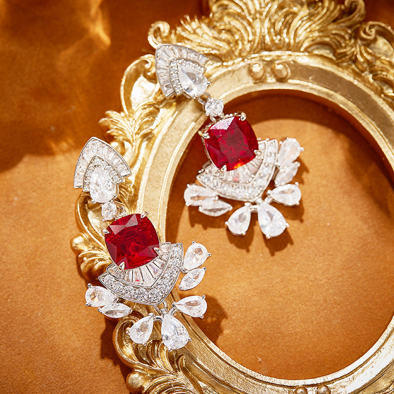 Premium Heavy Craft Gold Plated Red Diamond Earrings