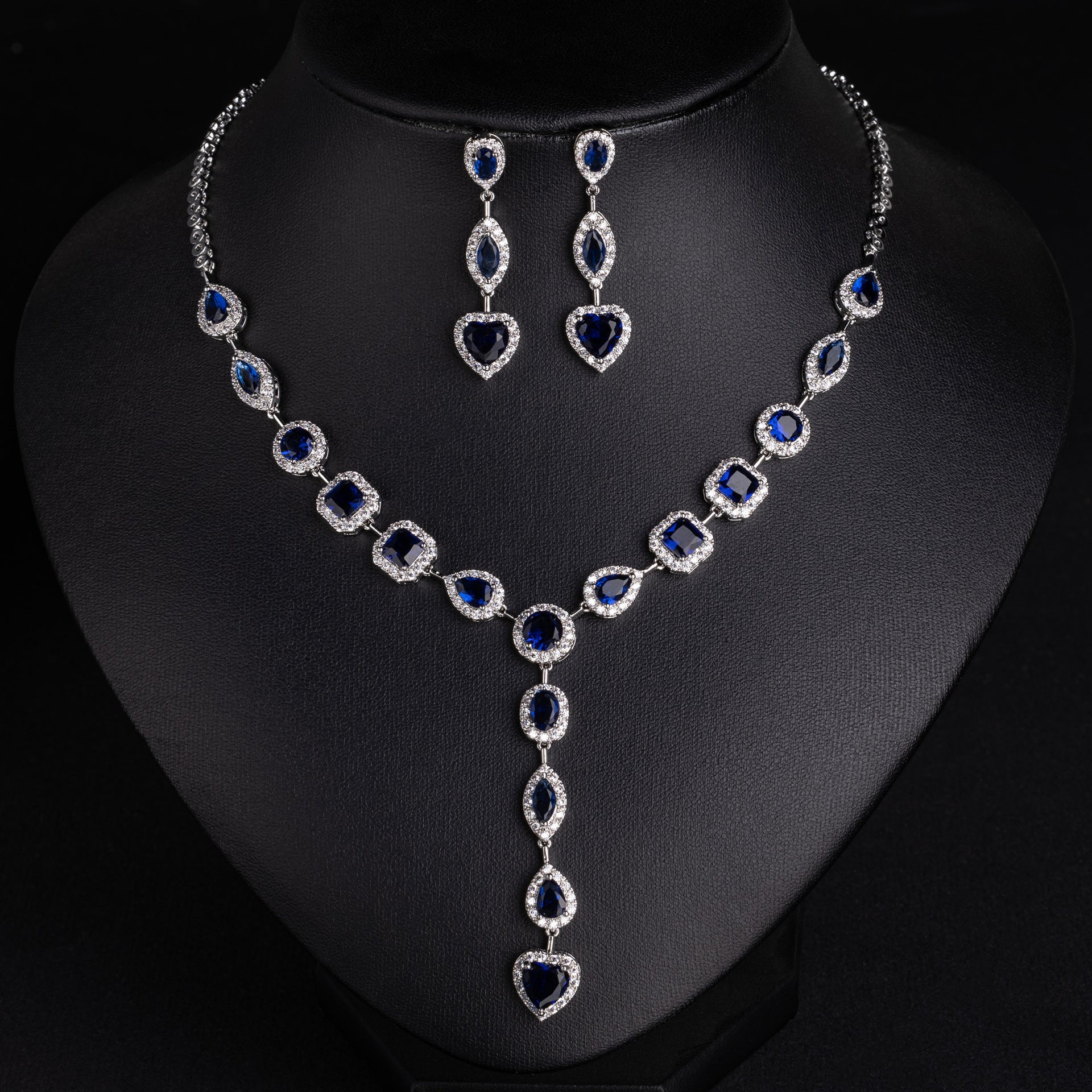 Luxury Multicolor Gemstone Heart Necklace Set for Women – Elegant Y-Drop Jewelry with Matching Earrings