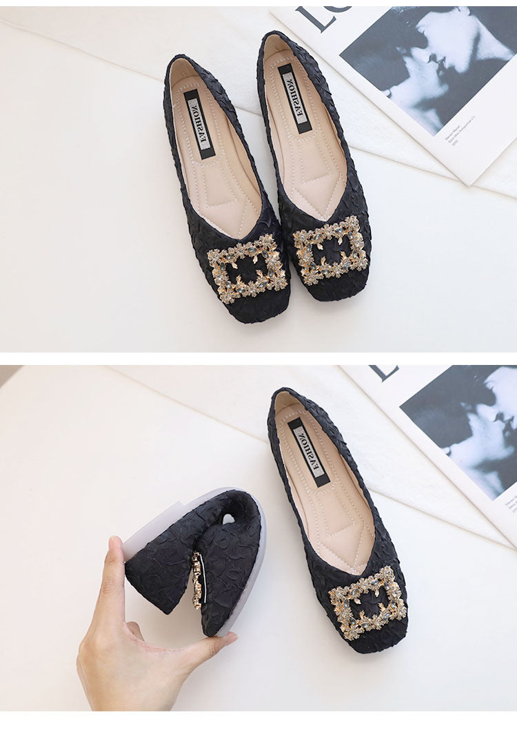 Fashion square buckle shallow pleated loafers