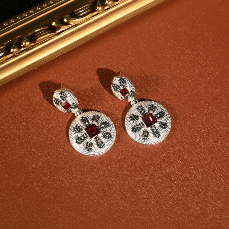 Vintage rhinestone eight-petal flower earrings
