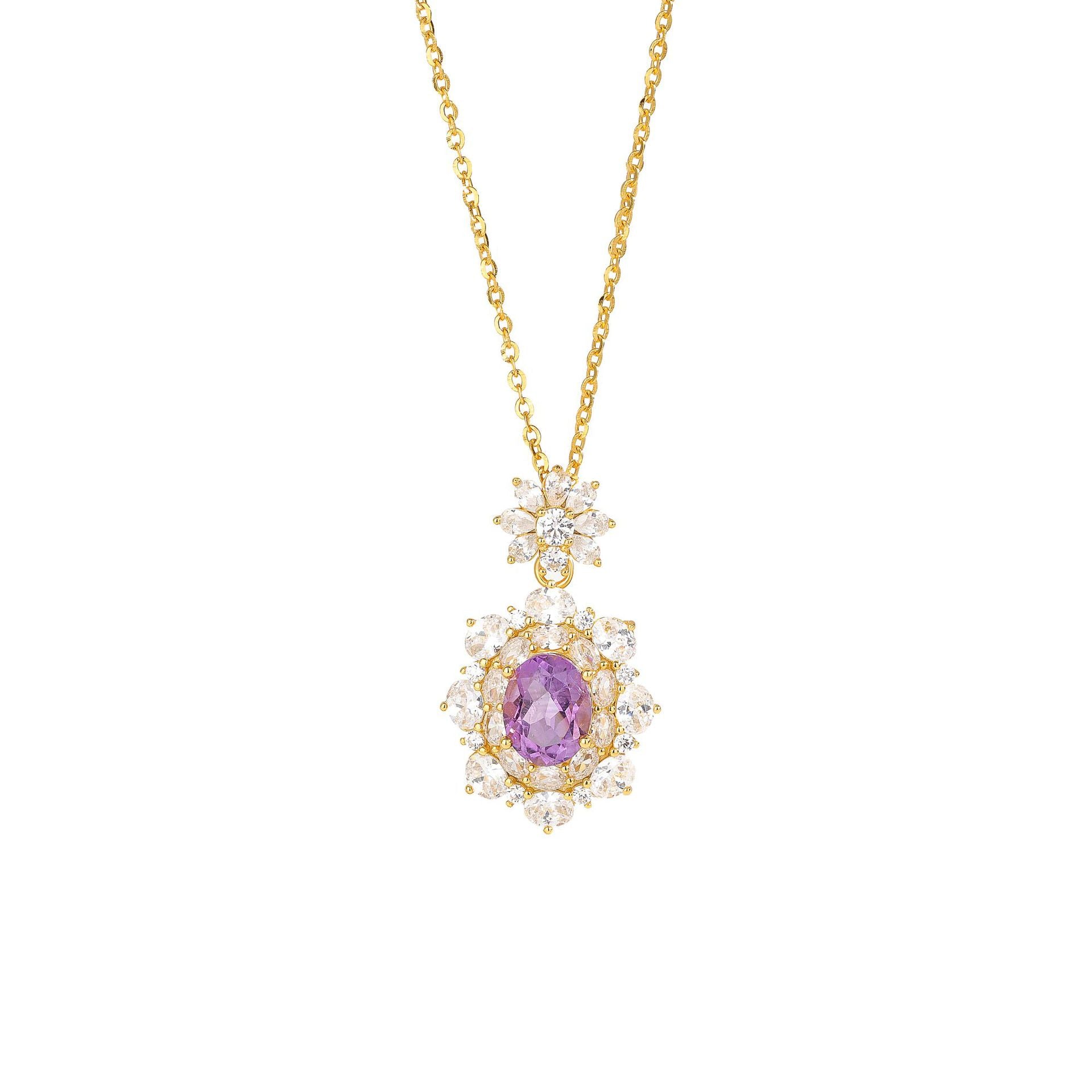 S925 Sterling Silver Natural Amethyst Necklace