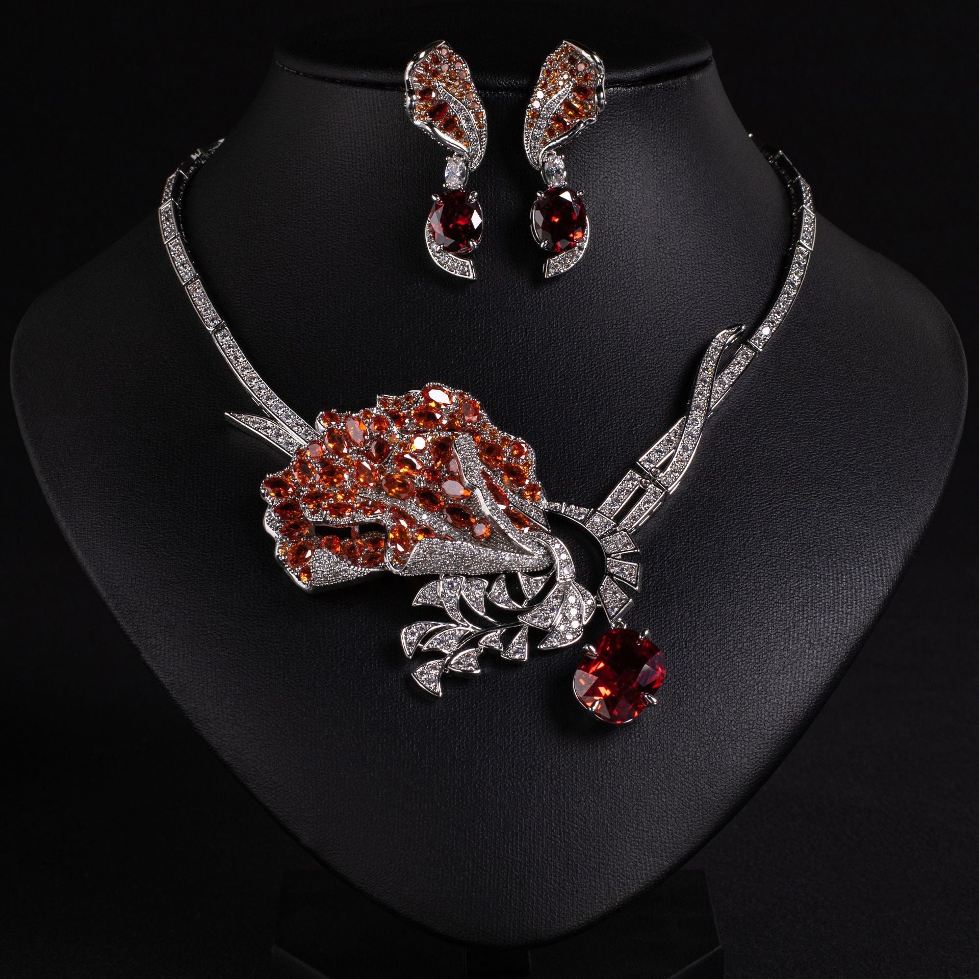 Luxury Emerald Rose Statement Jewelry Set – Crystal Necklace Earrings for Women
