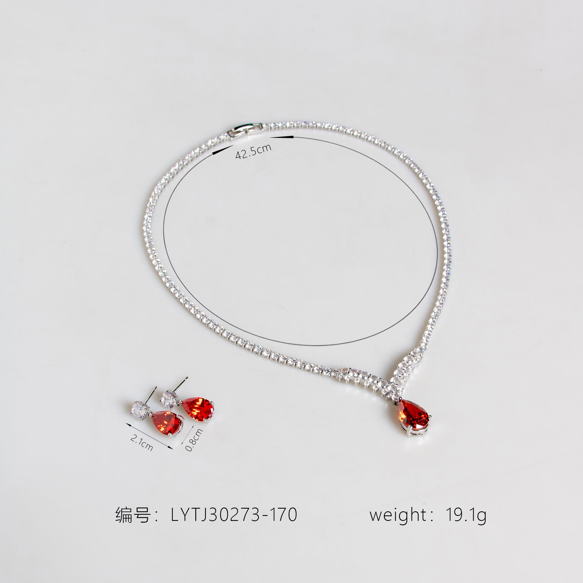 Luxury Ruby Red Crystal Necklace Set – Sparkling Teardrop Jewelry for Women