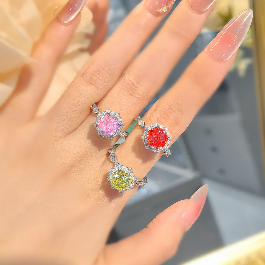 Simple Rose Crystal Diamond Ring