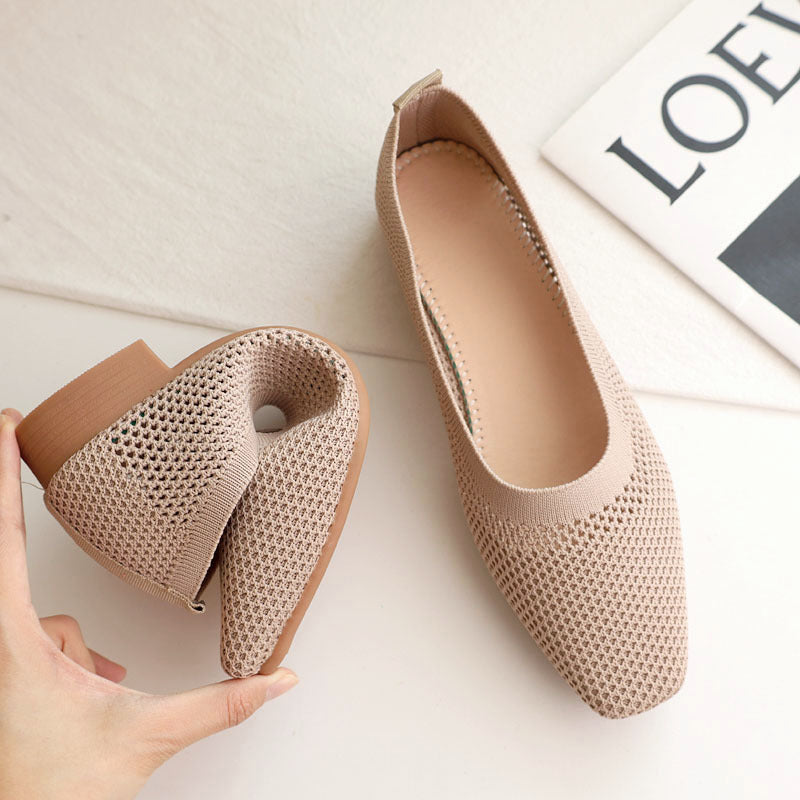 Stylish breathable woven square head soft-soled loafers