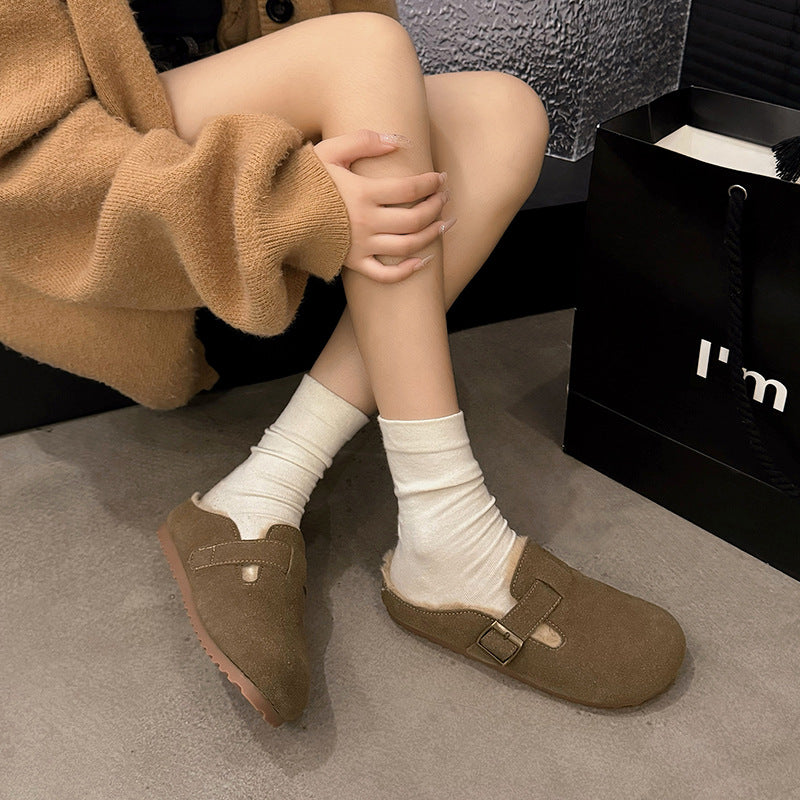 Winter retro velvet warm flat loafers