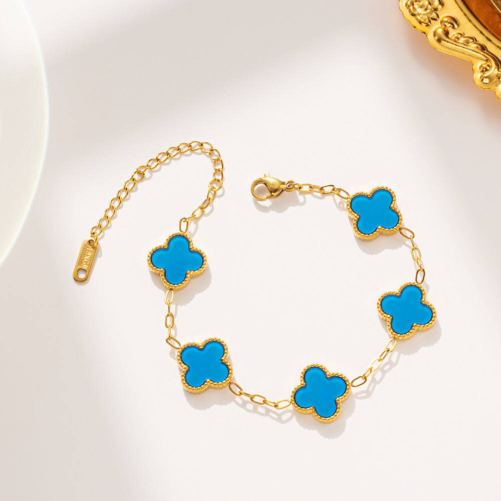 Light luxury titanium steel color four-leaf clover bracelet