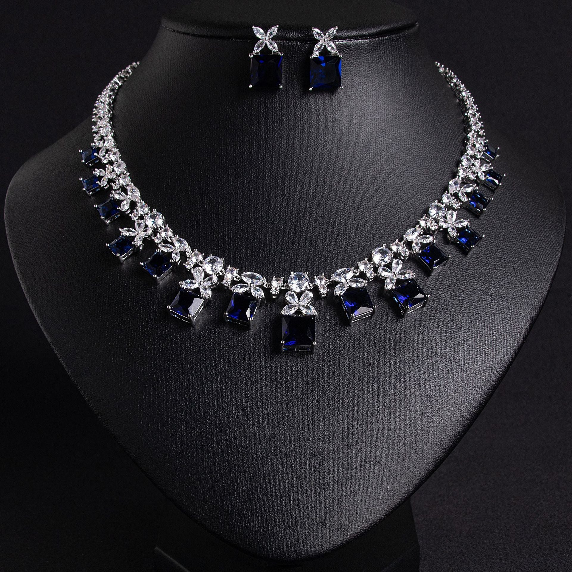 Luxury Ruby Red Square Gemstone Necklace Set for Women – Floral Statement Jewelry with Matching Earrings
