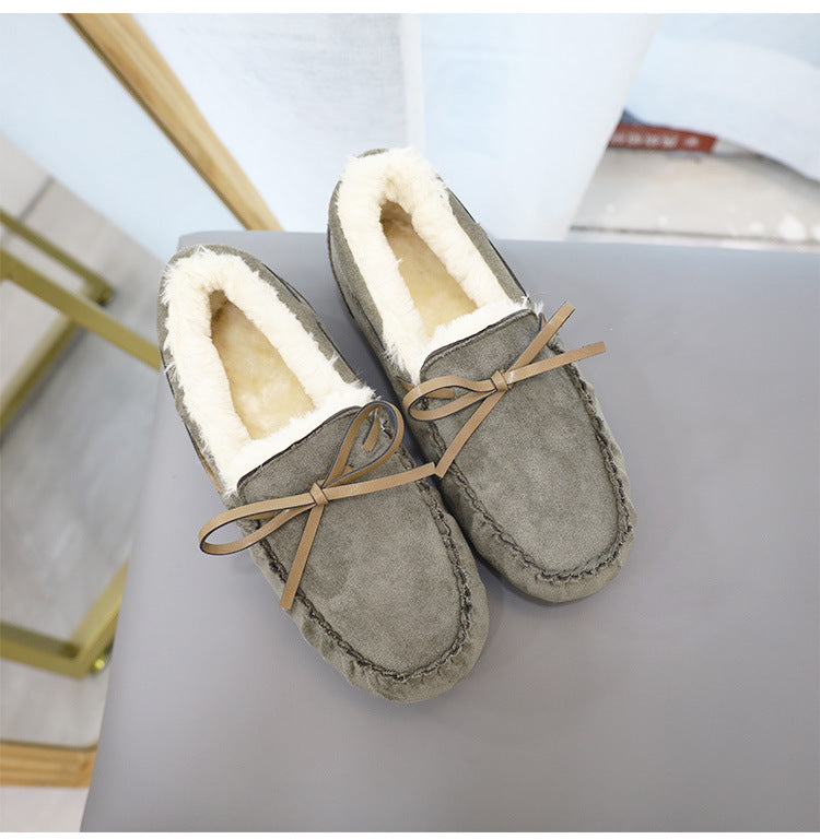 Fashion Large Size Fleece Bow Soft Sole Loafers