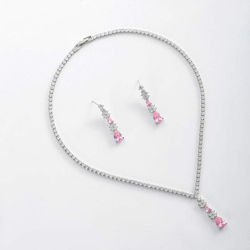 Elegant Emerald Crystal Jewelry Set – Silver Necklace Earrings for Women