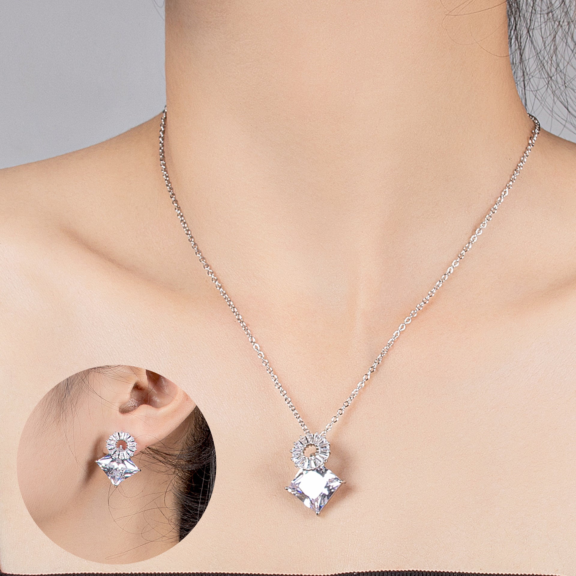 Luxury Purple Crystal Jewelry Set – Necklace Earrings Set for Women