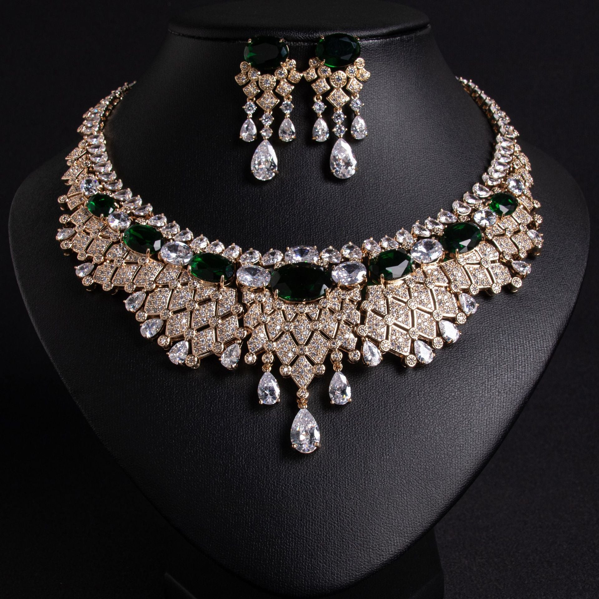 Luxury Ruby Red Crystal Statement Necklace and Earrings Jewelry Set
