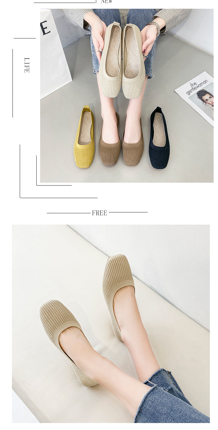 Fashion woven square head soft sole lazy loafers