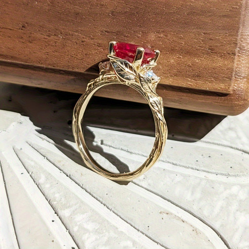 Fashion Copper Gold Plated Garnet Red Opal Ring