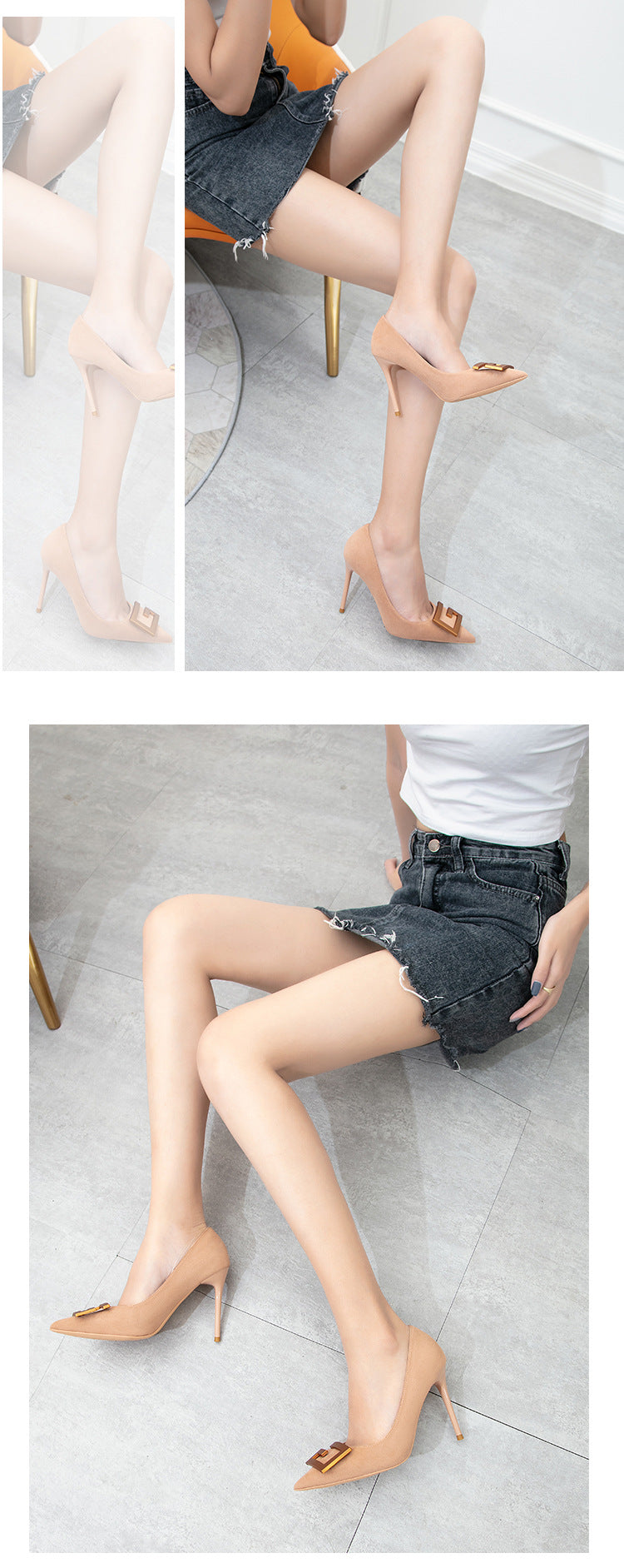 Pointed suede shallow mouth banquet professional high heels