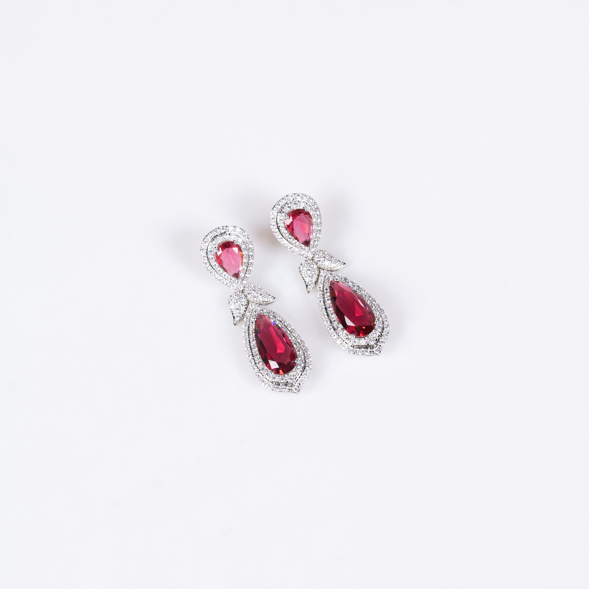 Luxury Red Teardrop Crystal Necklace and Earrings Jewelry Set for Women