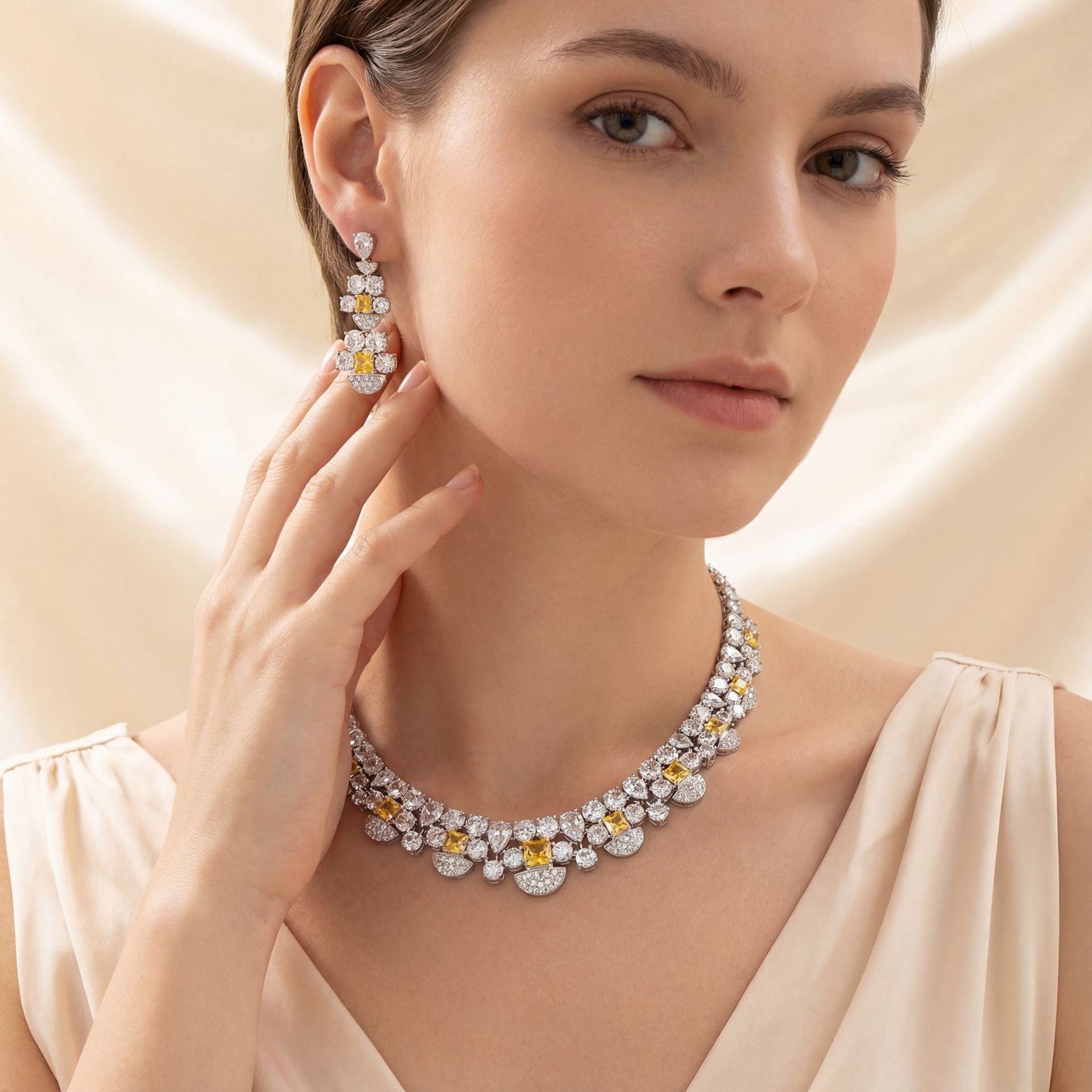 Luxury Emerald Green Crystal Necklace and Earrings Jewelry Set