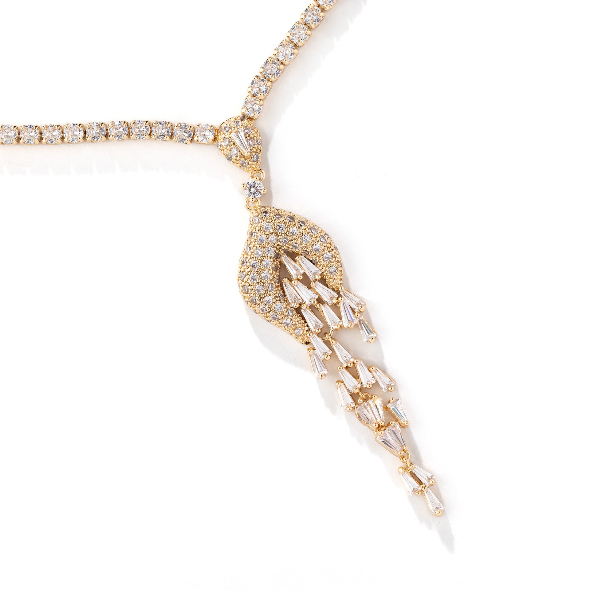 Elegant Gold Tassel Necklace Set – Sparkling Crystal Earrings Jewelry