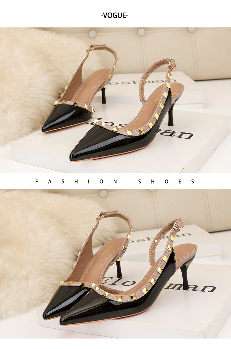 Stylish sexy rivet hollow high heels