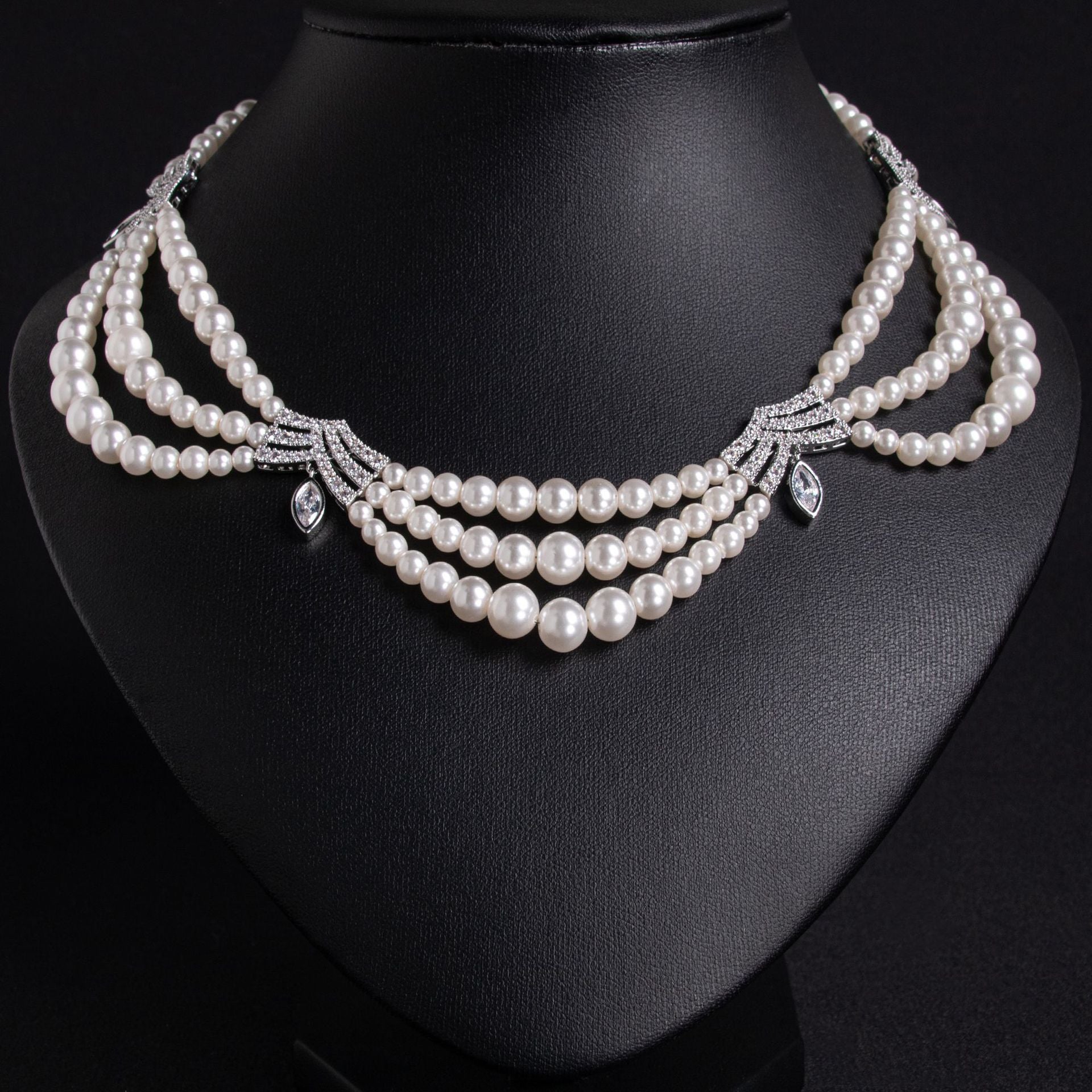 Luxury White Pearl Necklace – Multi Layer Crystal Jewelry for Women