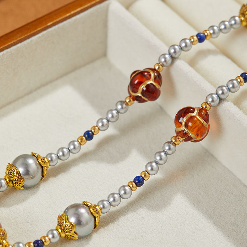 Medieval vintage new glazed agate necklace