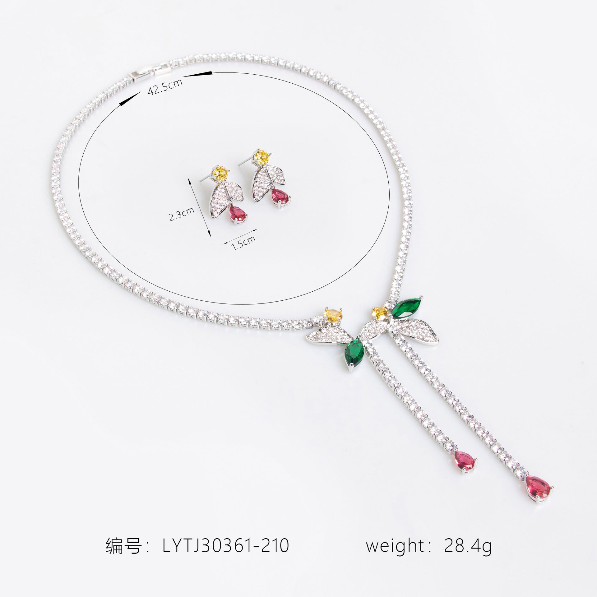 Elegant Green Leaf and Red Teardrop Necklace Set – Luxury Crystal Jewelry for Women