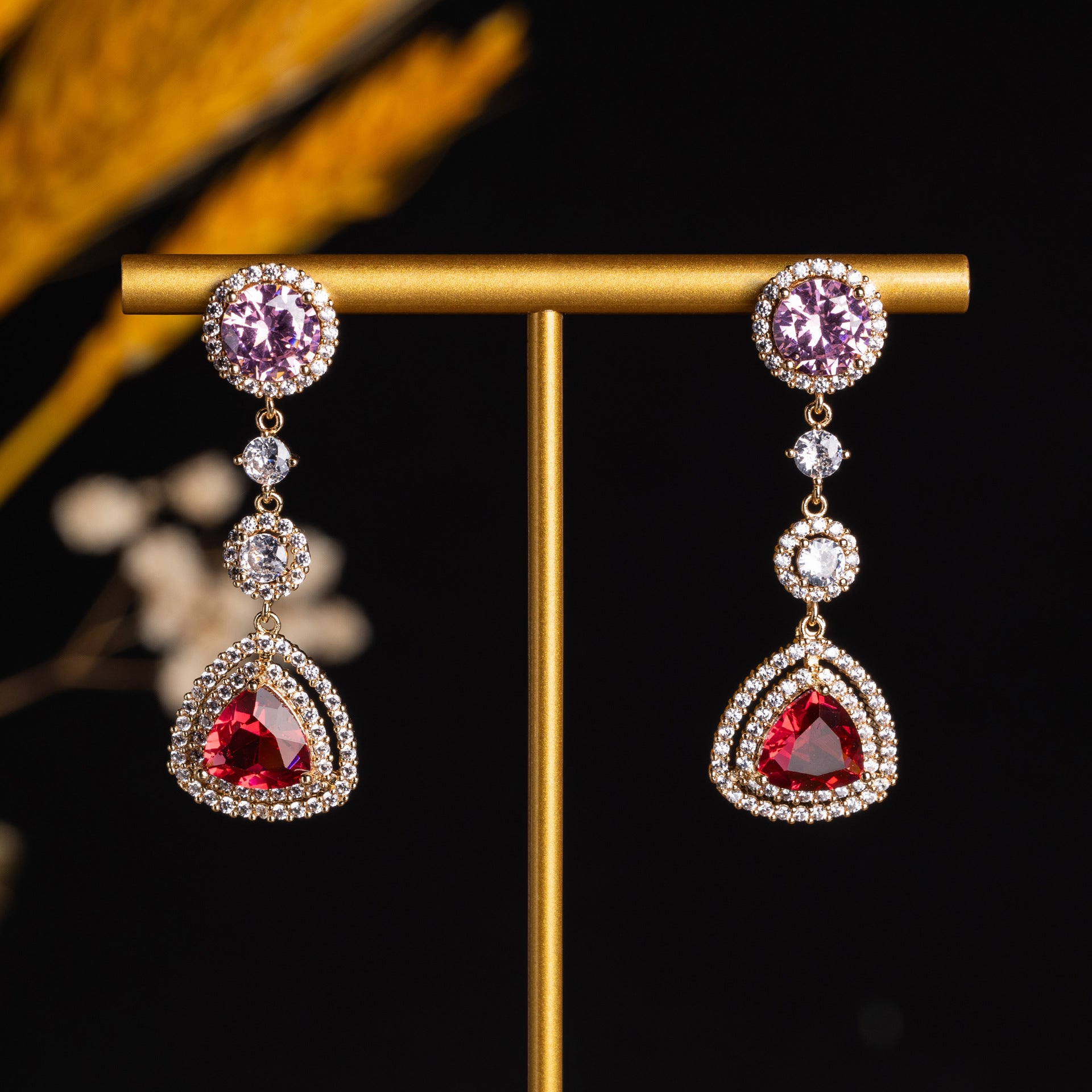 Vintage Inspired Pink Crystal Earrings – Red Teardrop Gemstone Luxury Jewelry
