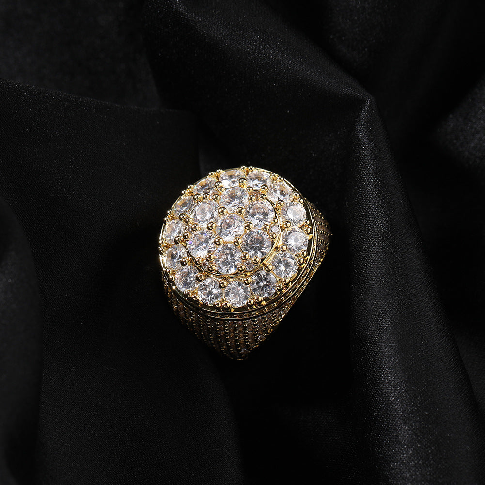Vintage Gold Plated Hip Hop Flower Diamond Ring