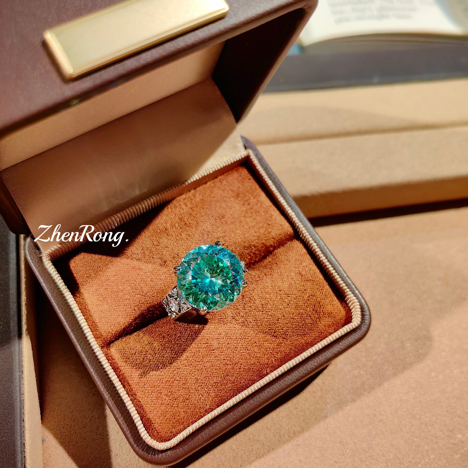 Parure de bijoux de luxe en cristal bleu-vert – Collier, boucles d'oreilles et bague pour femme