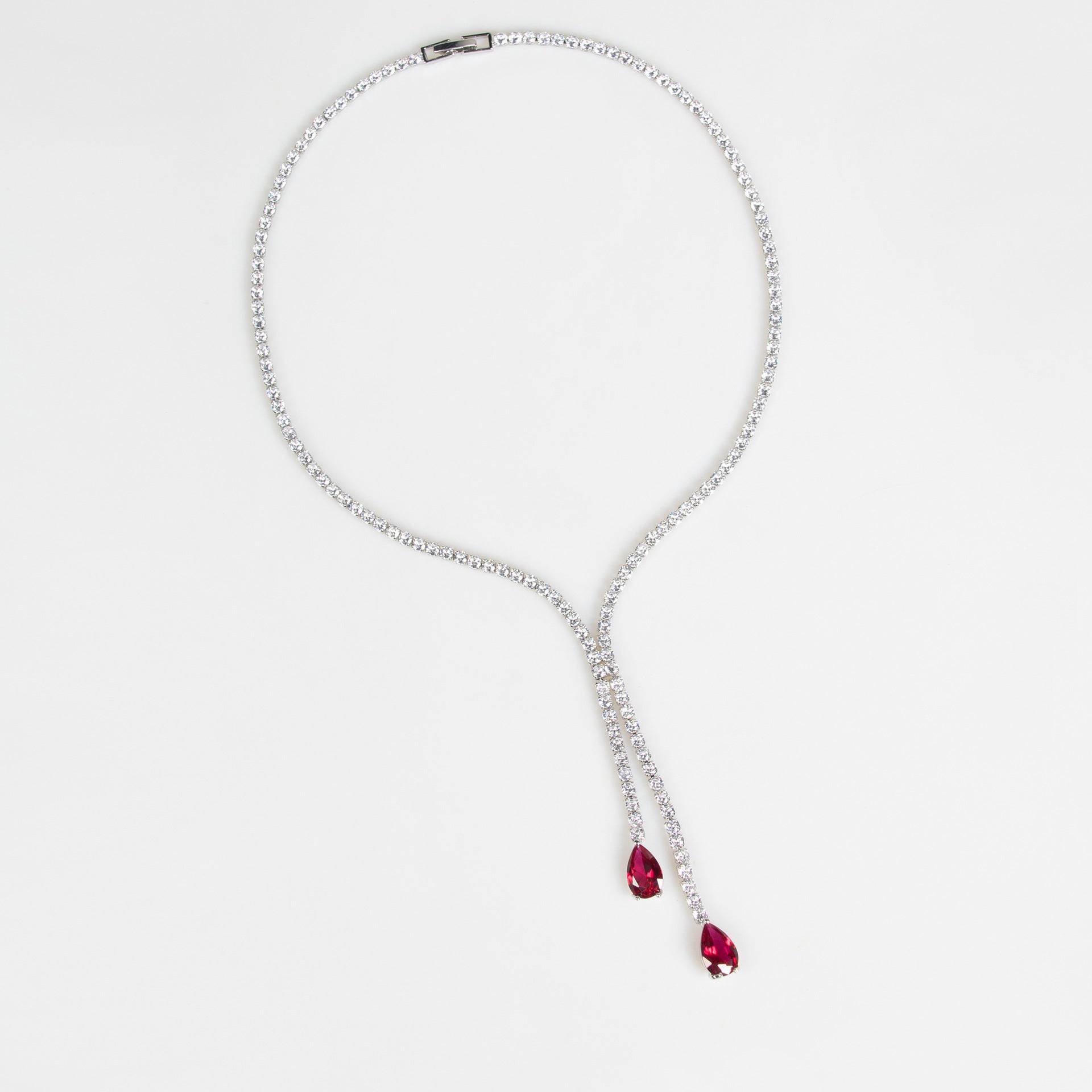 Elegant Red Teardrop Crystal Necklace and Earrings Set – Luxury Statement Jewelry