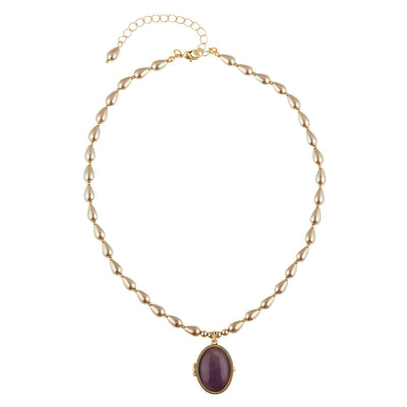 Collier simple en pierre précieuse violette de qualité supérieure style vintage