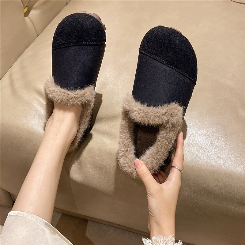 Winter retro soft leather velvet loafers