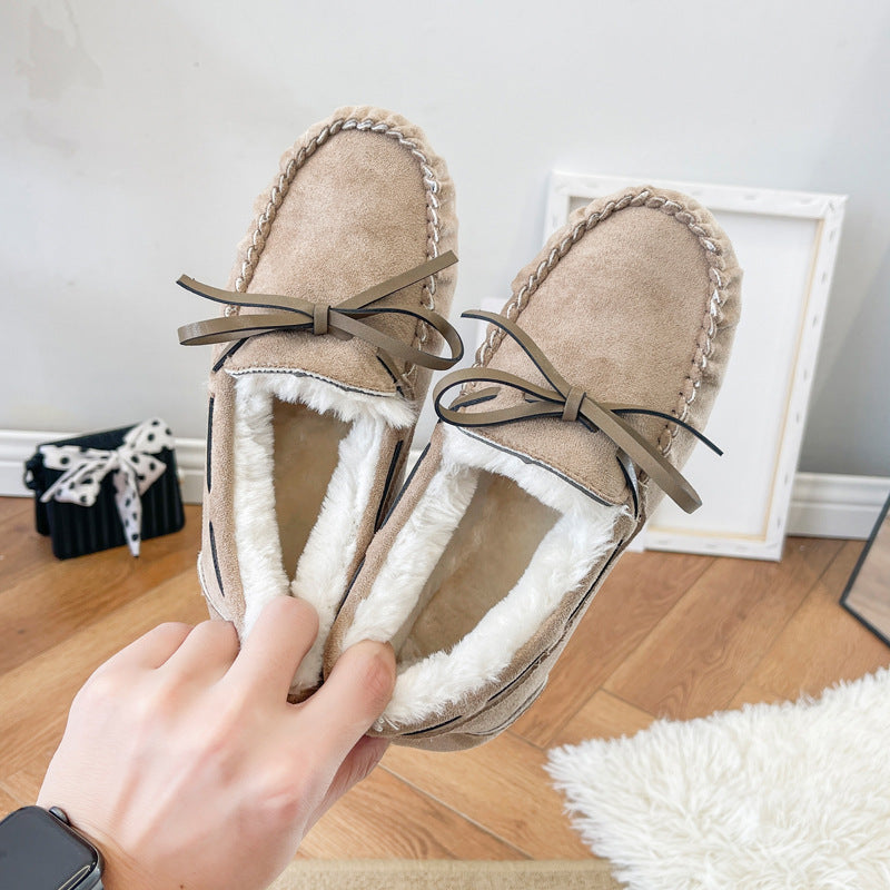 Winter large size soft-soled fleece loafers