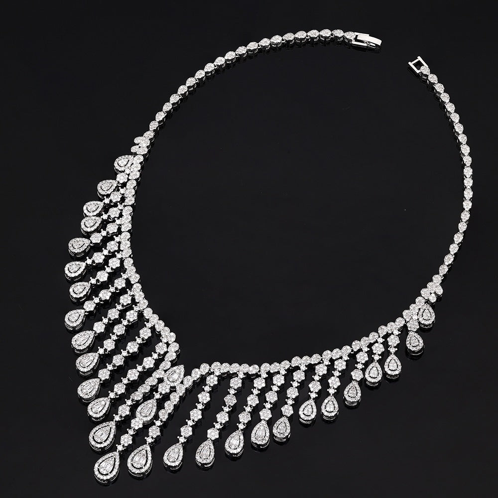Luxury Silver Teardrop Jewelry Set – Necklace Earrings Bracelet Ring for Women