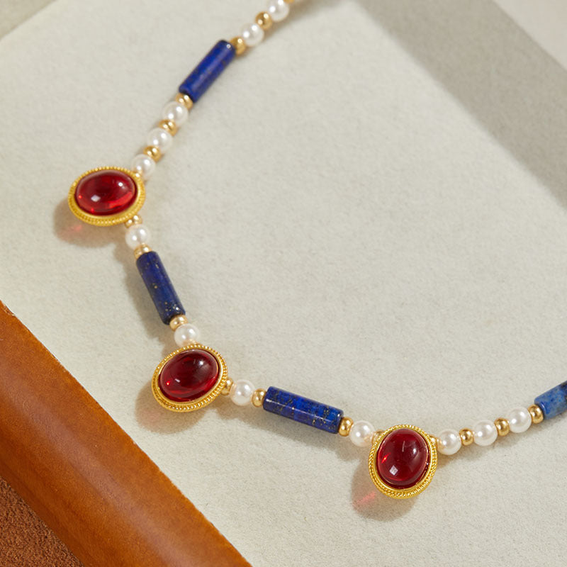 Simple lapis lazuli beaded collarbone necklace
