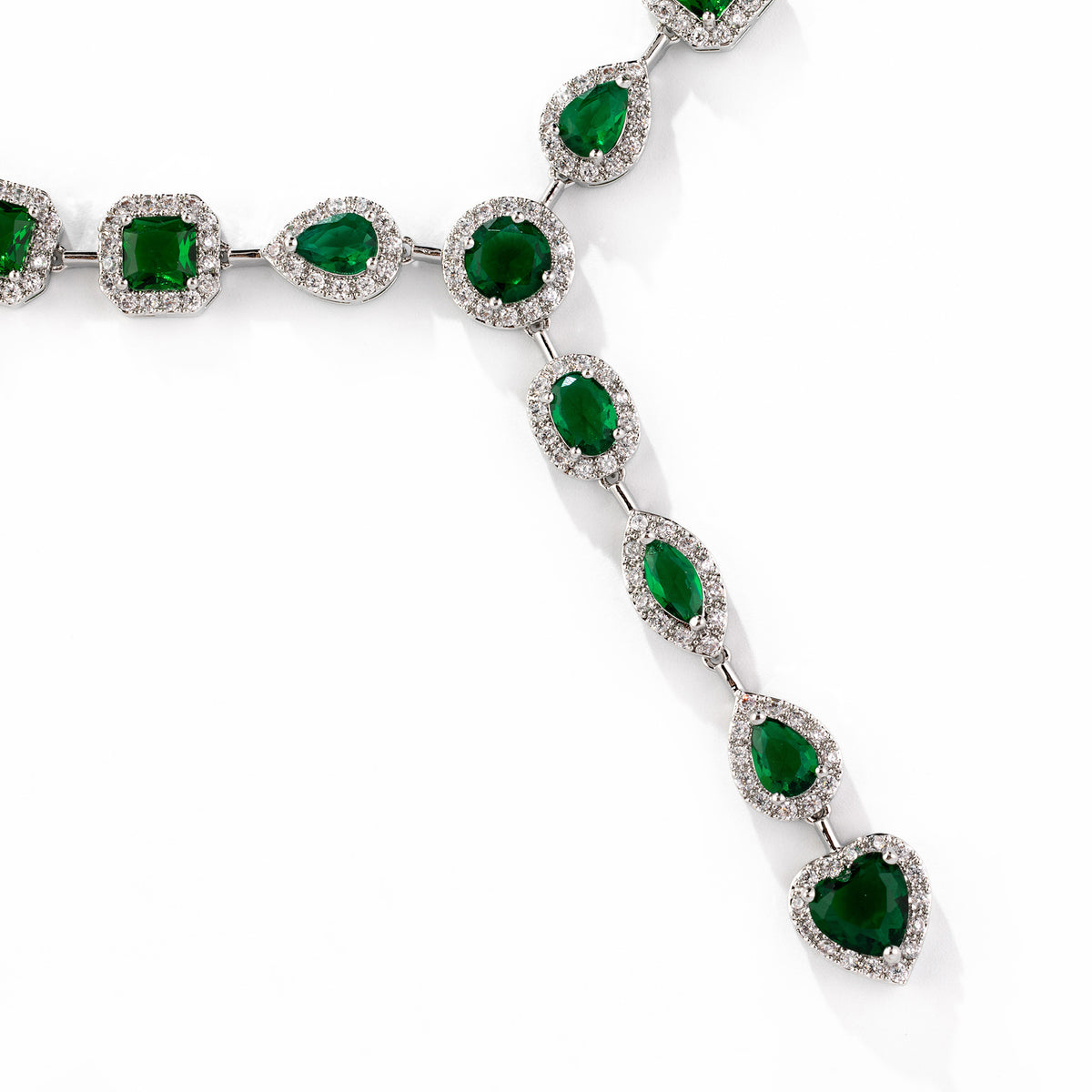 Luxury Multicolor Gemstone Heart Necklace Set for Women – Elegant Y-Drop Jewelry with Matching Earrings