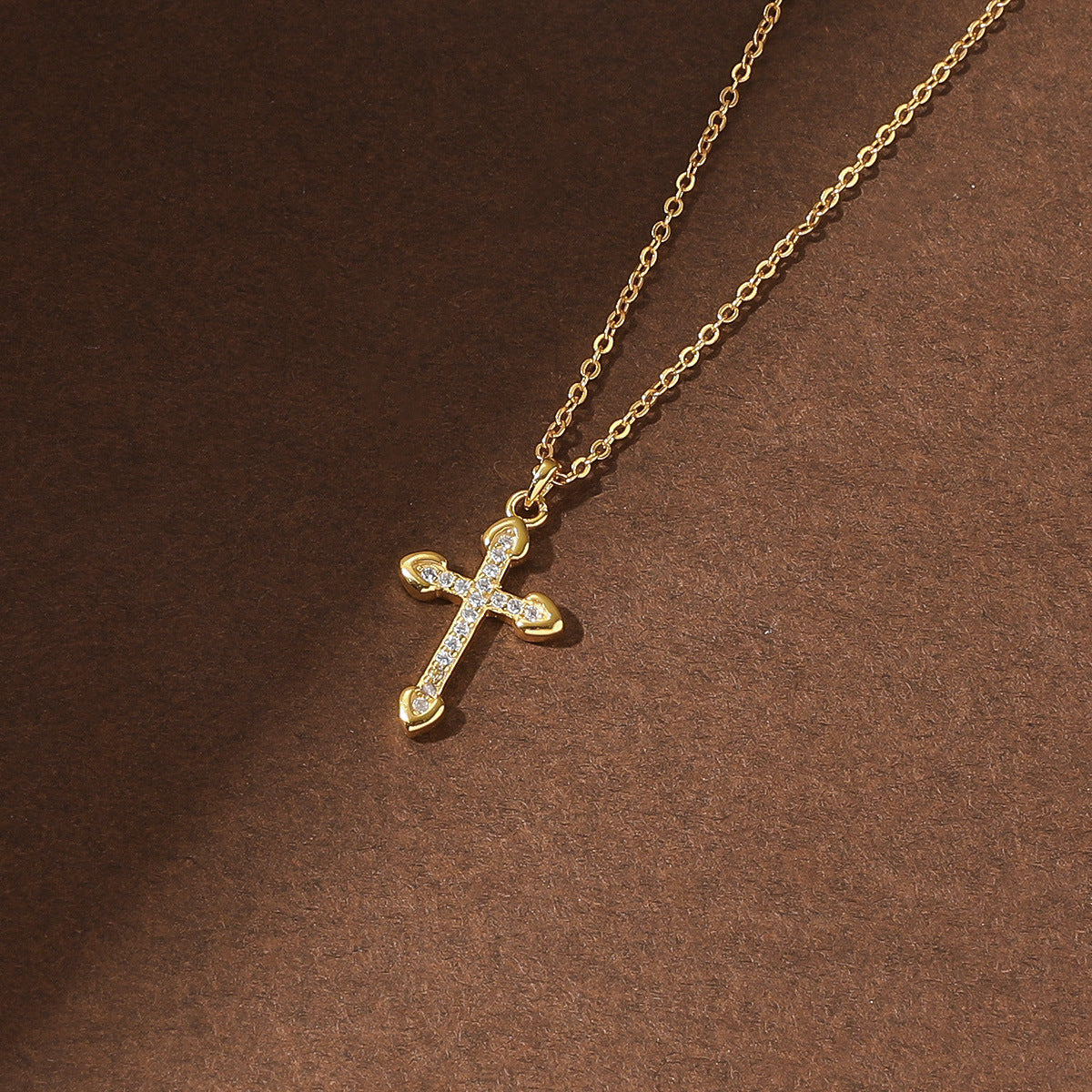 S925 sterling silver diamond inlaid simple cross pendant necklace