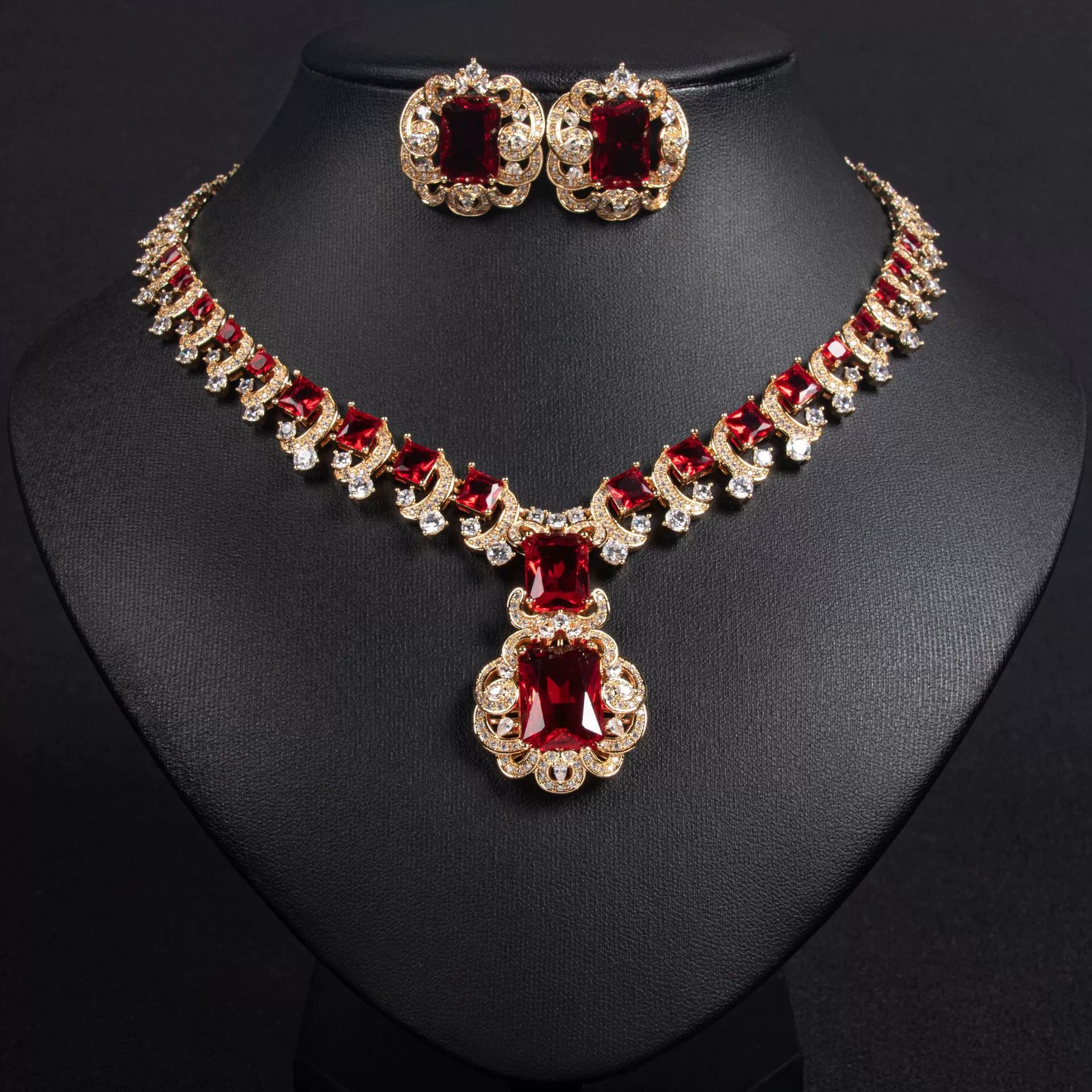 Luxury Multicolor Crystal Necklace Earrings Set – Royal Statement Jewelry for Women